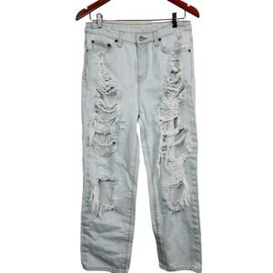 5 for $25| Carmar Emilia High Waist Distressed Light Blue Washed Cropped Jeans